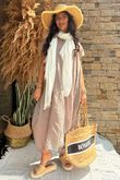 Made in Italy Sa Caleta Cotton Cap Sleeve Pocket Midaxi Dress Mocha